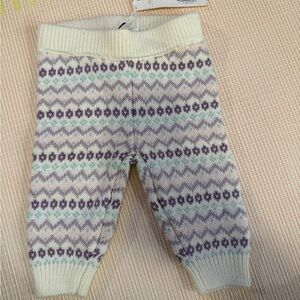 Janie and Jack Cozy Knit Baby Pants - Cream and Mint